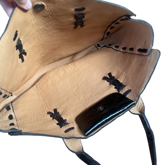 Calleen Cordero Colorful Leather Painted Tribal Tote Bag with studding - Picture 3 of 16